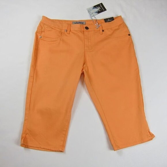 Luxury Blues 15 XL Orange Capri Jean Shorts 35x17 Stretch & Pockets NEW WITH TAG - Picture 3 of 9